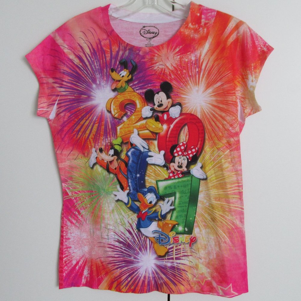 Disney 2017 Mickey Minnie Donald Pluto Goofy Polyester Tee T-Shirt Juniors 11/13